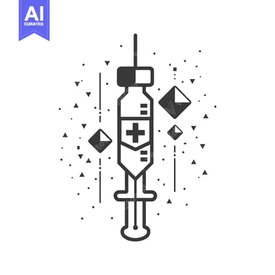 Syringe with Plus Symbol and Geometric Shapes