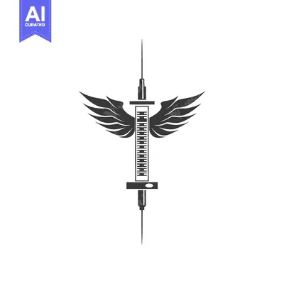 Syringe with Wings, a Black and White Graphic Design