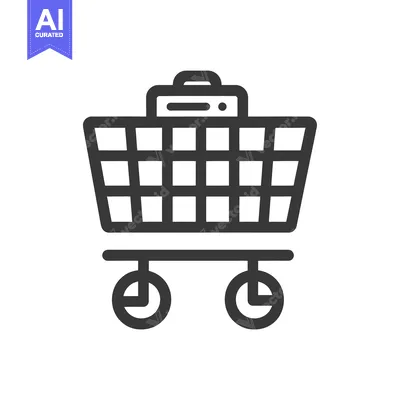 A black and white line drawing of a shopping cart