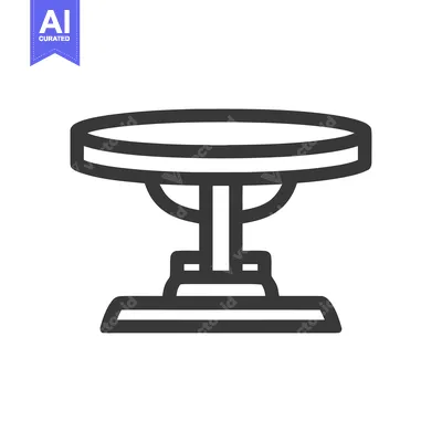 Minimalist Table Icon: Round Top, Pedestal Base, Bold Outline