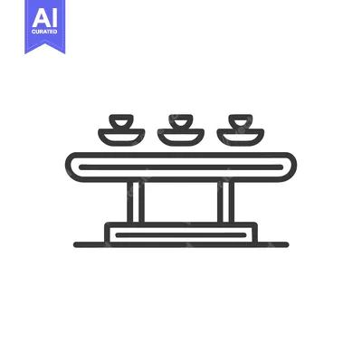 Minimalist Icon of Offering Table with Three Bowls, Line Art