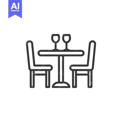 Elegant Dining Table Icon with Wine Glasses and Chairs, Minimalist Des