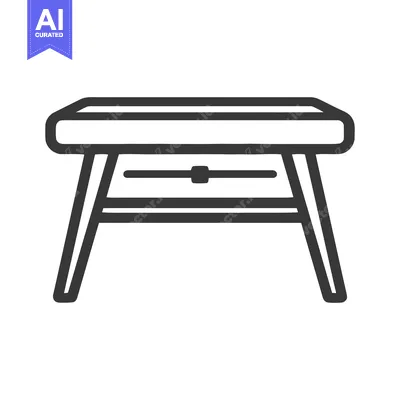 Aset desain premium: Minimalist Line Art: Classic Wooden Table with Drawer Icon