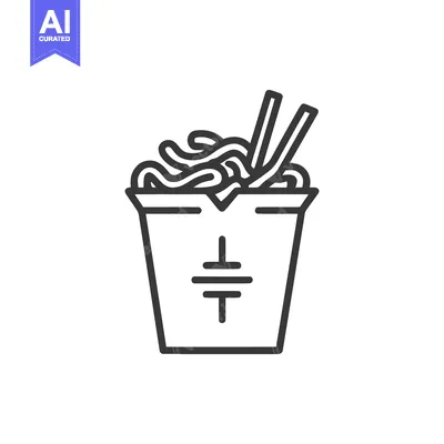 Aset desain premium: Minimalist Ramen Takeout Box Icon with Chopsticks and Symbol