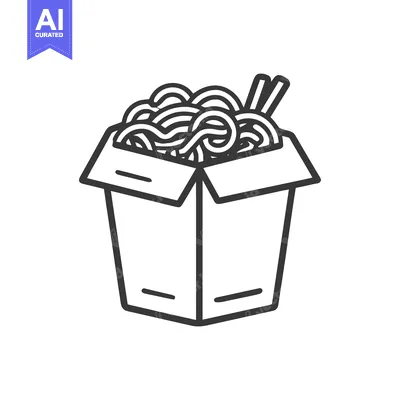 Takeout Noodles in Box: Minimalist Line Art Illustration