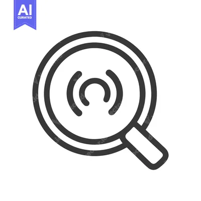 Minimalist Search Icon with Signal Waves, Dark Gray on White Backgroun