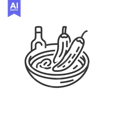 Chili Peppers with Sauce and Bottle Outline Icon, Food Illustration