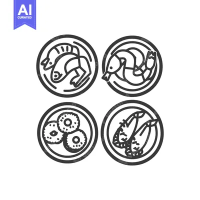 Aset premium populer: Minimalist Seafood Medley: Shrimp, Fish, and Cookies in Circular Plate