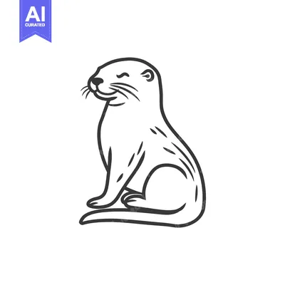 Aset premium populer: A Black and White Line Drawing of a Sitting Otter