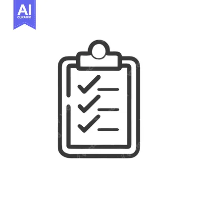 Minimalist Clipboard Icon with Checkmarks and Lines on White Backgroun