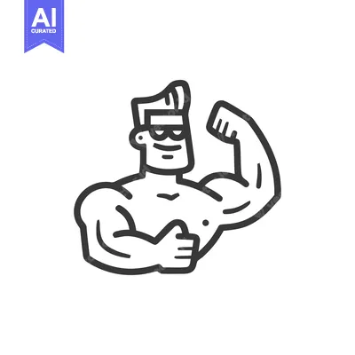 Cartoon Bodybuilder Icon with Sunglasses and Flexing Muscles