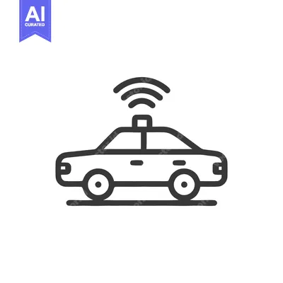 Aset premium populer: Autonomous Vehicle Icon: Self-Driving Car with Wireless Signal, Line A