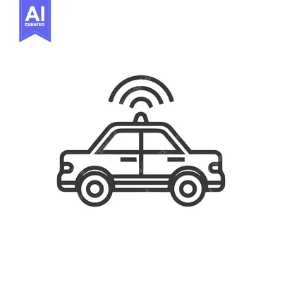 Autonomous Vehicle Icon: Self-Driving Car with Sensor Technology, Line