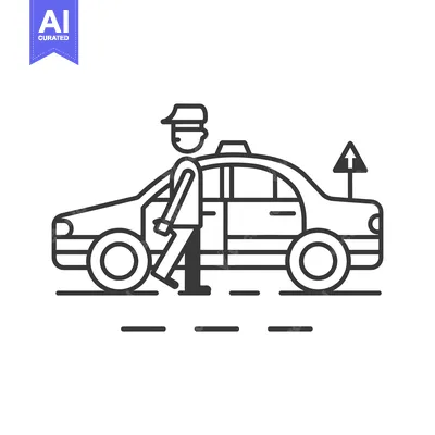 Taxi Driver Walking Toward a Car with a Road Sign