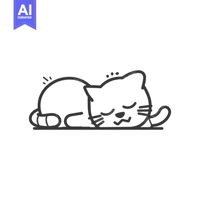 A Black and White Line Drawing of a Sleeping Cat