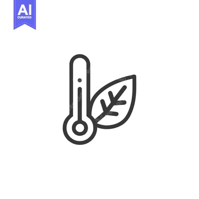 Aset premium populer: Minimalist Icon: Thermometer and Leaf Symbolizing Environmental Temper
