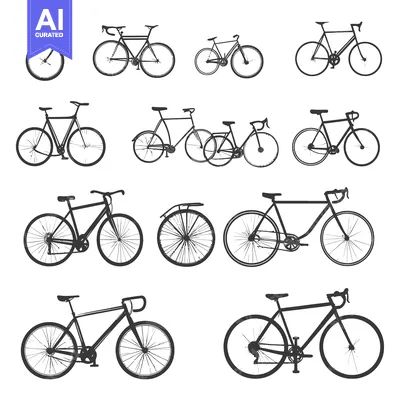 Aset desain premium: Ten Black and White Silhouettes of Bicycles