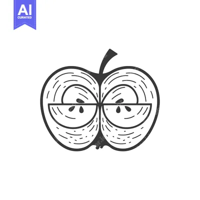 Aset premium populer: A Black and White Line Drawing of a Sliced Apple