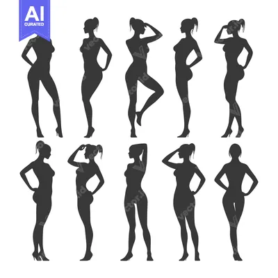 Ten Black Silhouettes of Women in Various Poses
