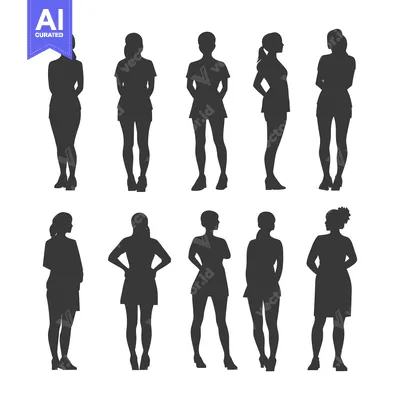 Premium design asset: Ten Female Silhouettes in Various Poses and Attire