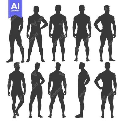 Aset desain premium: Ten Muscular Male Silhouettes in Various Poses