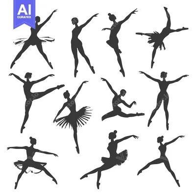 Ten Silhouettes of Ballerinas in Various Poses