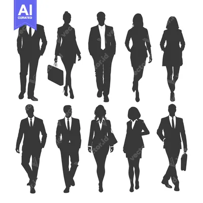 Ten Silhouettes of Business Professionals Walking