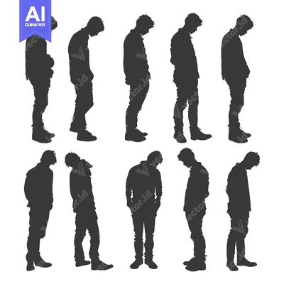 Aset premium populer: Ten Silhouettes of Men Standing with Heads Down
