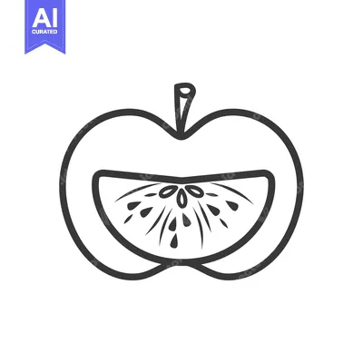 Aset desain premium: A Black and White Line Drawing of a Sliced Apple