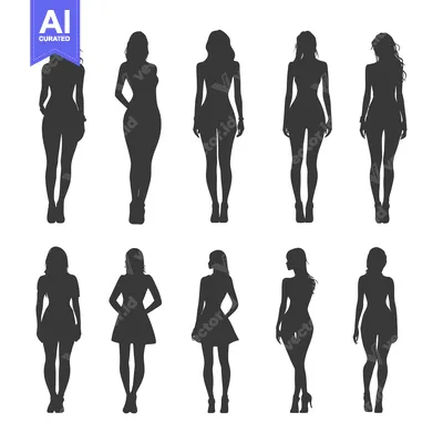 Ten Silhouettes of Women in Various Poses and Attire