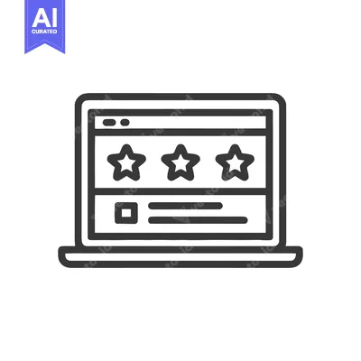 Laptop Displaying Star Ratings and Content, Minimalist Icon Style