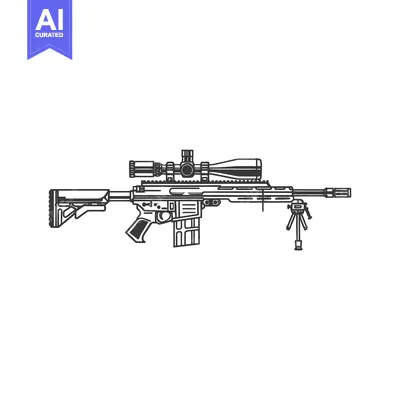 Aset premium populer: A Black And White Line Drawing Of A Sniper Rifle With A Scope And Bipo