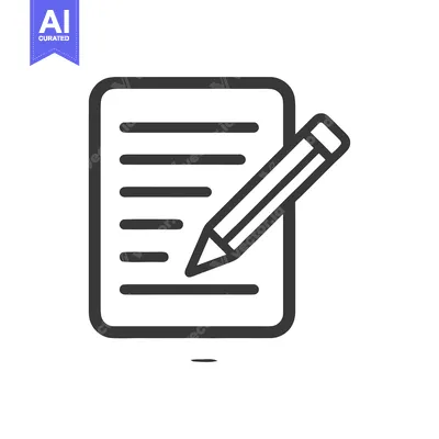 Aset premium populer: Minimalist Icon of Writing: Pencil on Lined Paper, Dark Gray on White
