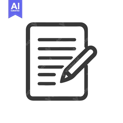 Writing Icon: Pencil on Document with Lines, Dark Gray on White Backgr