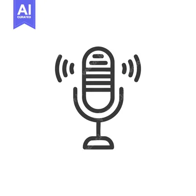 Minimalist Microphone Icon with Sound Waves on White Background