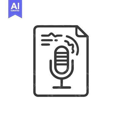 Podcast Document Icon: Microphone with Sound Waves on Paper