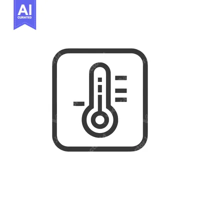 Minimalist Thermometer Icon in Rounded Square, Gray on White
