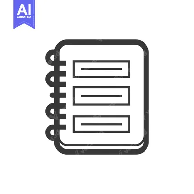A black and white line drawing of a spiral bound notebook with three b