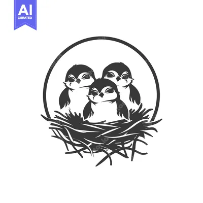 Three Baby Birds Huddled Together in a Nest