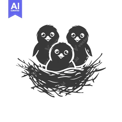 Three Baby Birds Huddled Together in a Nest