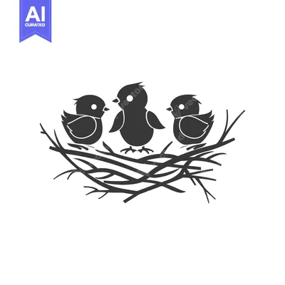 Three Baby Birds in a Nest Made of Twigs