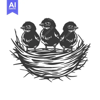 Aset premium populer: Three Baby Birds in a Nest Silhouette