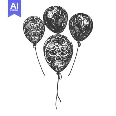 Aset premium populer: Three Balloons with Intricate Tribal Mask Designs