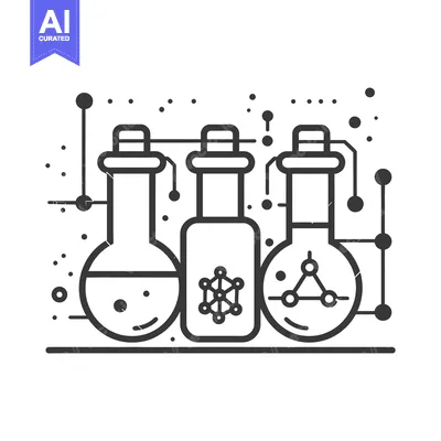 Three Beaker Flasks with Chemical Formulas and Geometric Shapes