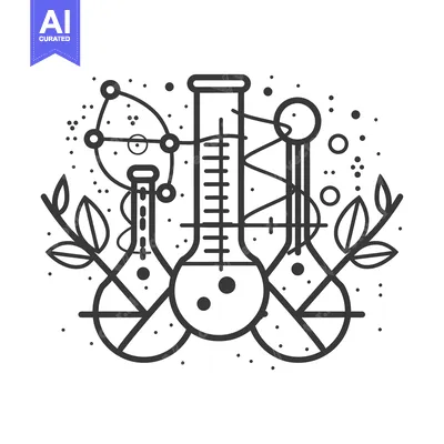 Aset desain premium: Three Beaker Illustration with Leaves, Circles, and Dots