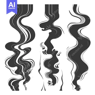 Three Black and White Abstract Wavy Shapes