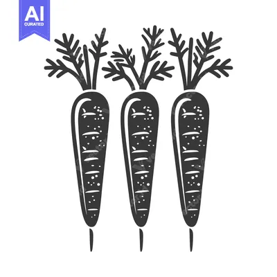 Premium design asset: Three Black and White Carrots with Greens