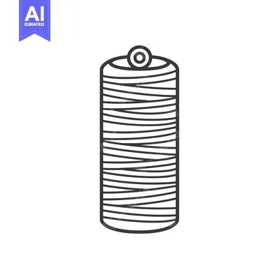 A black and white line drawing of a spool of thread
