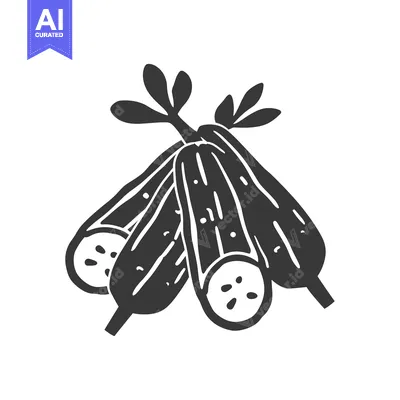 Aset premium populer: Three Black and White Cucumbers with Leaves