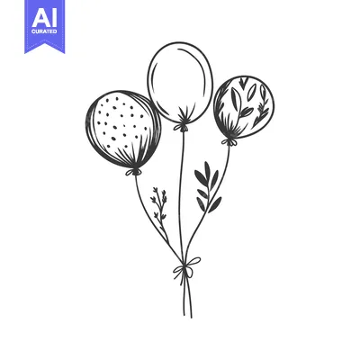 Three Black and White Hand Drawn Balloons with Floral Patterns